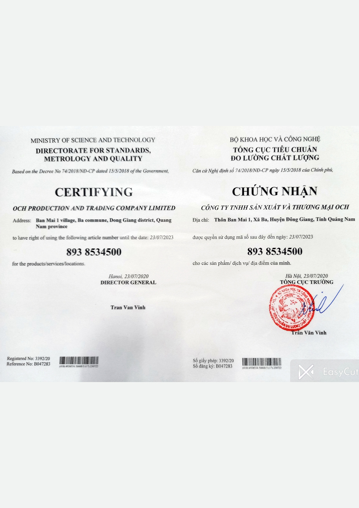 chứng nhận chất lượng