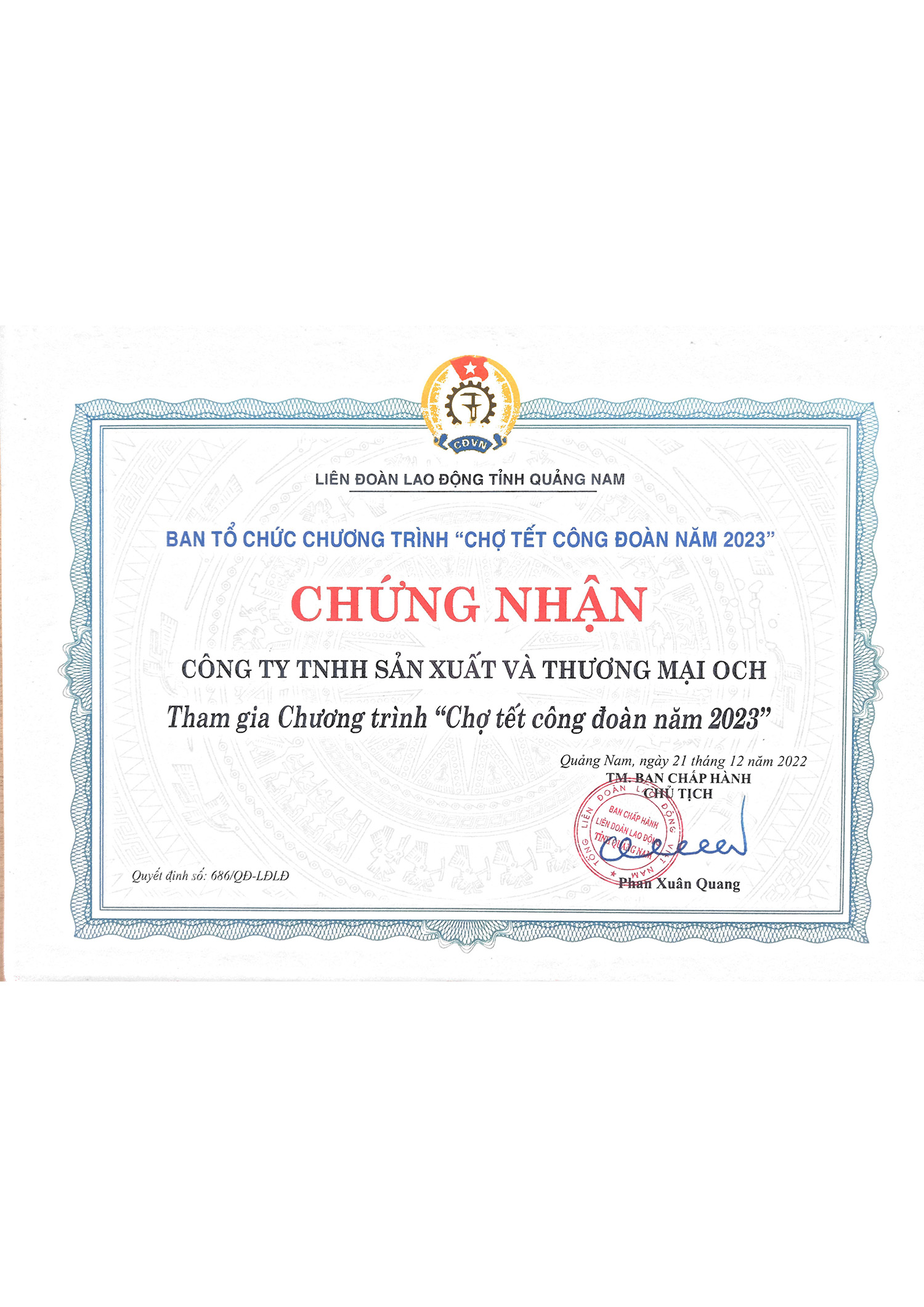 chứng nhận hội chợ