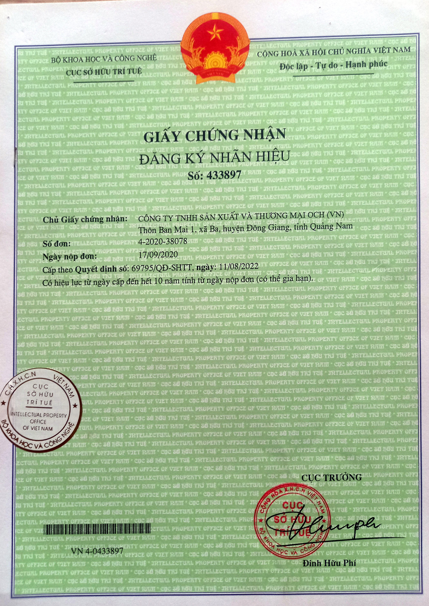 chứng nhận nhãn hiêu